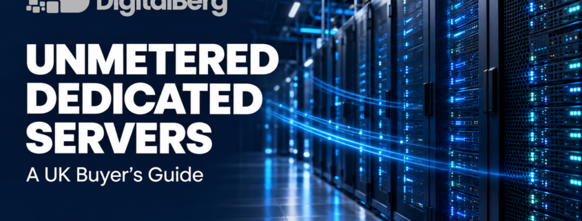 DigitalBerg unmetered dedicated servers UK buyer guide with illuminated server racks.